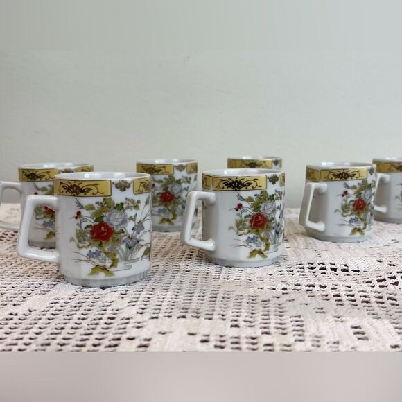 Set of 7 vintage Japanese tea cups || TANAKA demitasse teacups || Espresso cups - Picture 1 of 12